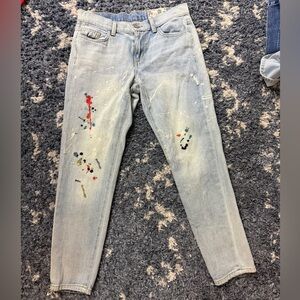 Siwy Light Wash Shelby Jeans with Multicolor Paint Splatter Embroidered